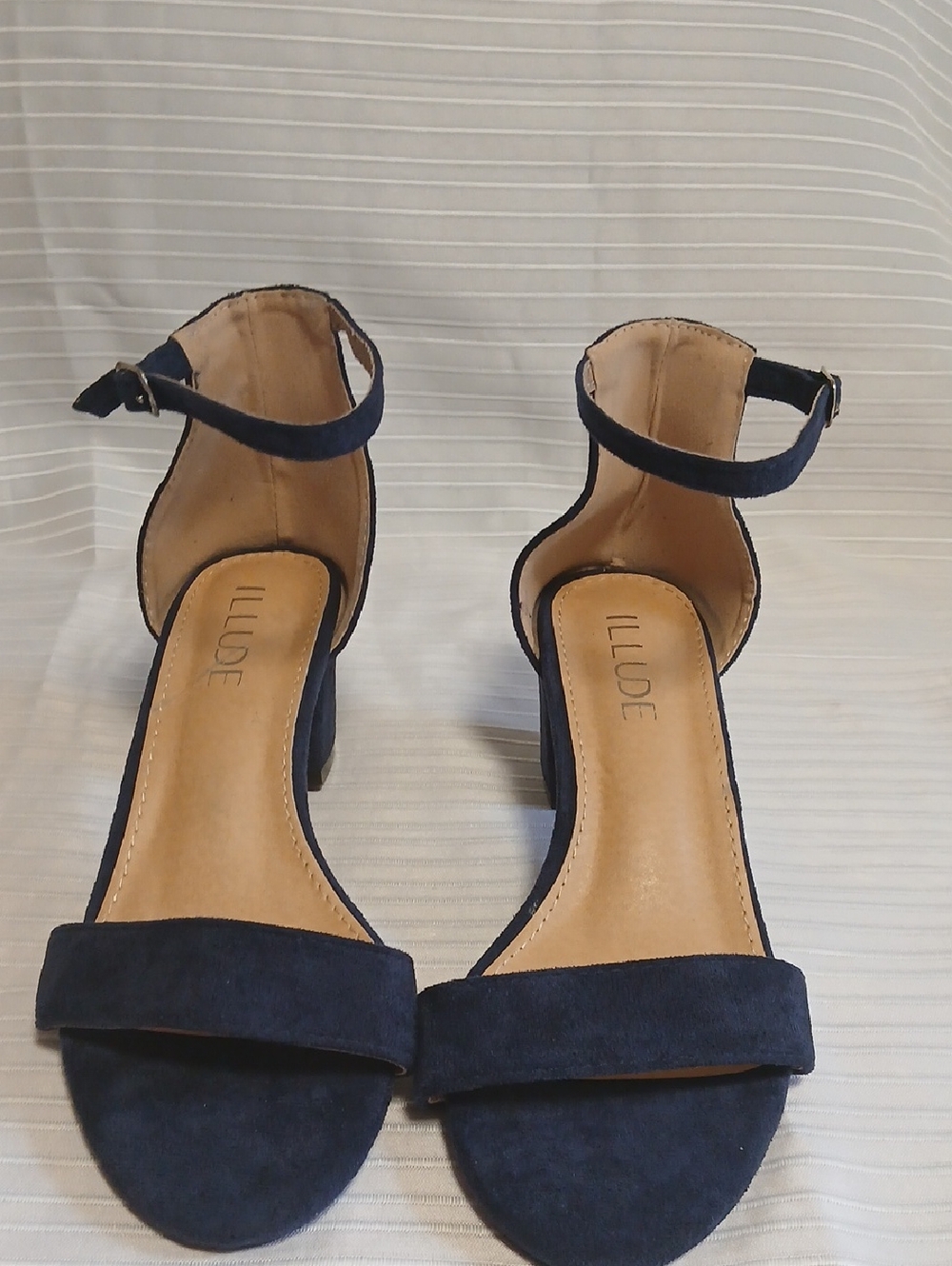 Illode Navy Suede Ankle-Strap Block Heels
